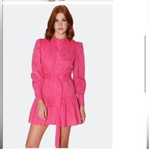 Walter Baker Pink Puff-Sleeve Belted Shirtdress